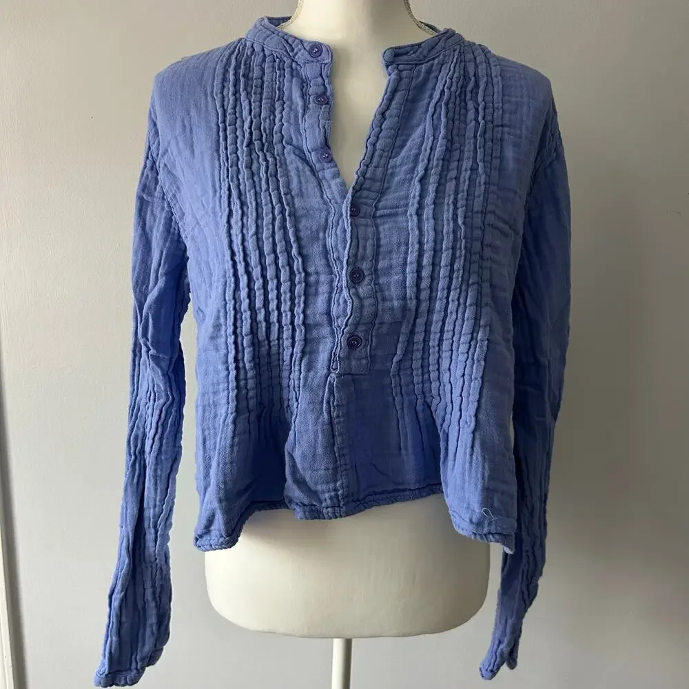 Free People x CP Shades Blue Gauzy Cottagecore Boho Blouse Top Size Small - Picture 2 of 5